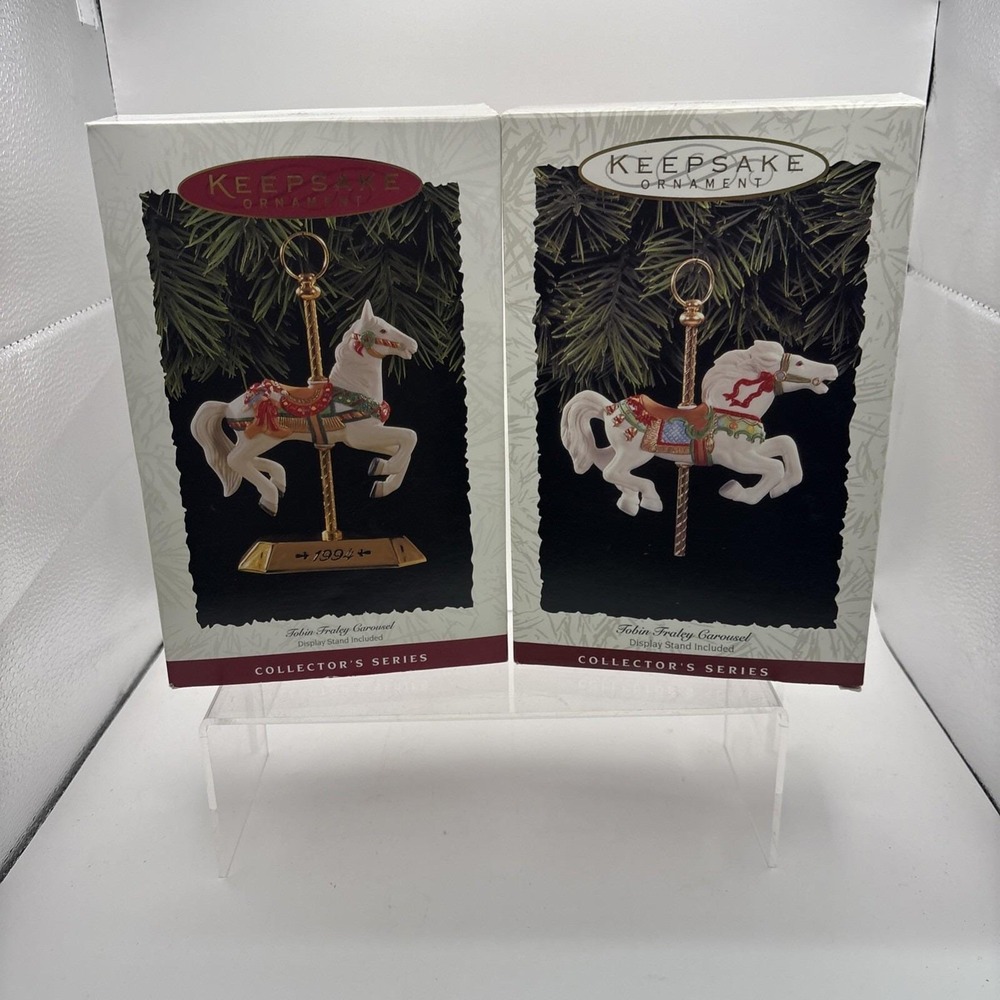 Vtg~Hallmark Ornaments~Tobin Fraley Carousel Horses~Lot of 2~1993 & 1994
